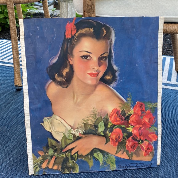 VTG Retro Pin Up Gal with Roses Calendar Art Print - Picture 9 of 9